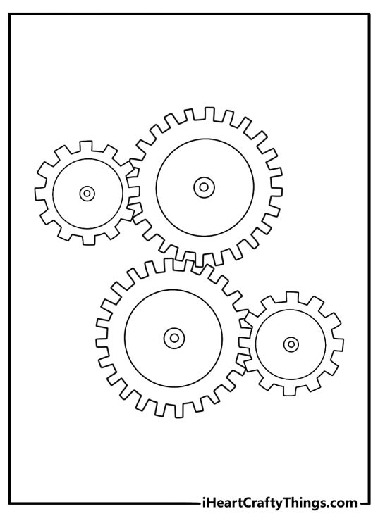 Science coloring printable with gears pulleys and a simple machine