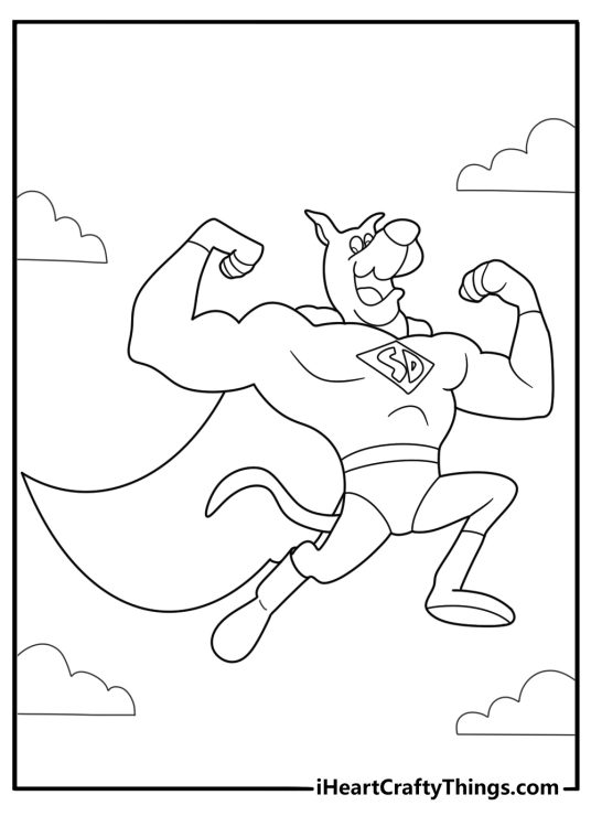 Scooby Doo dressed as a superhero fun printable coloring page