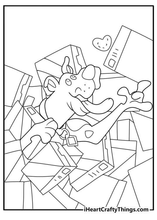 Scooby Doo tangled up in a pile of Scooby snacks kawaii style coloring sheet