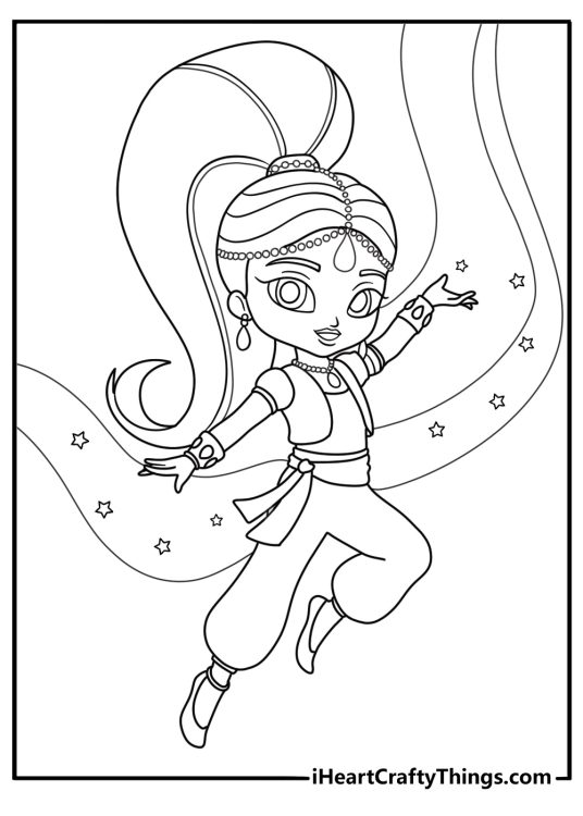 Shimmer and Shine coloring page showing Shimmer granting a magical wish