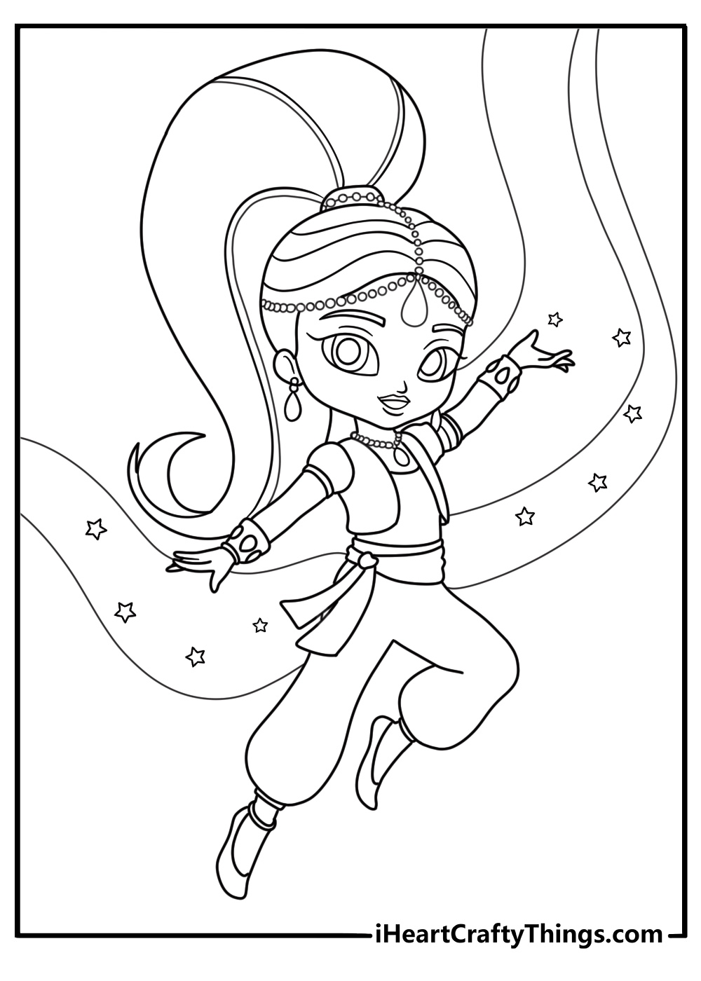 Shimmer and Shine coloring page showing Shimmer granting a magical wish