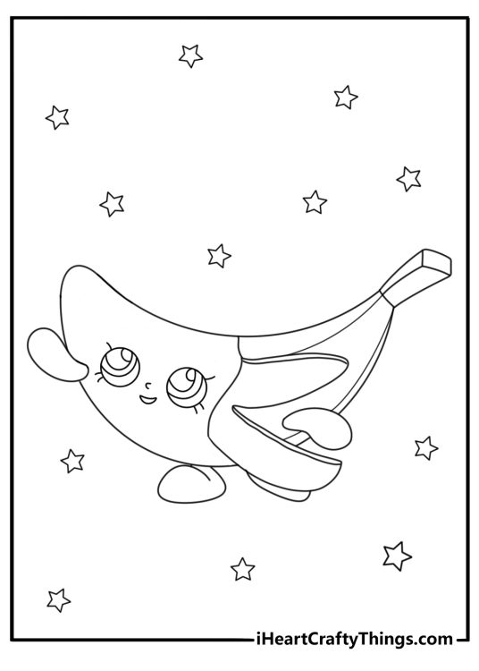 Shopkins coloring page with banana character peeled halfway