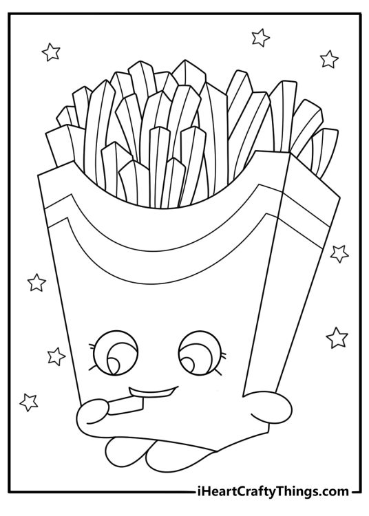 Shopkins coloring page with french fries box character with many fries