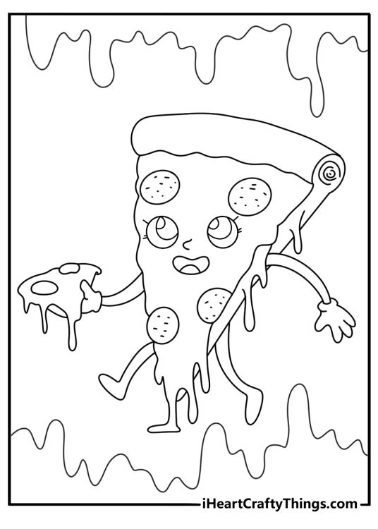 Shopkins coloring page with pizza slice character with melted cheese stretch