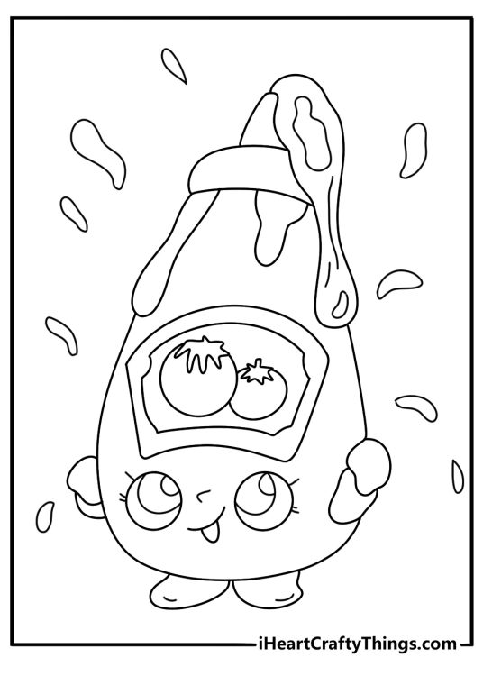 Shopkins coloring page with tomato ketchup bottle character with label and cap