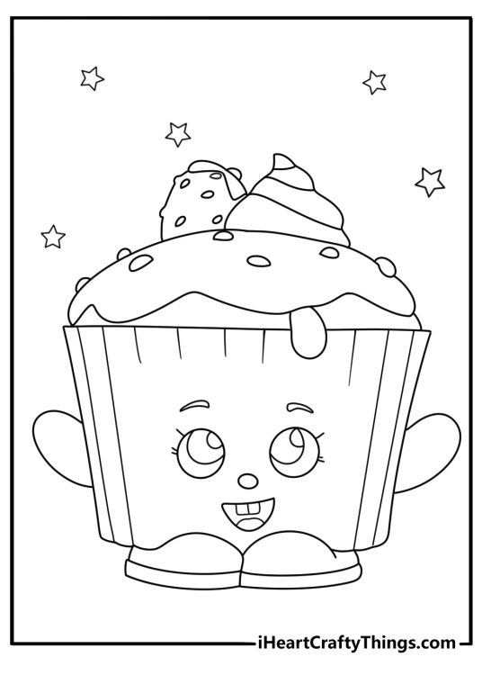 Shopkins coloring pages free printable with muffin character with paper cup