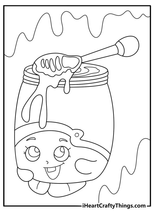Shopkins coloring pages to print with honey pot character and dipper