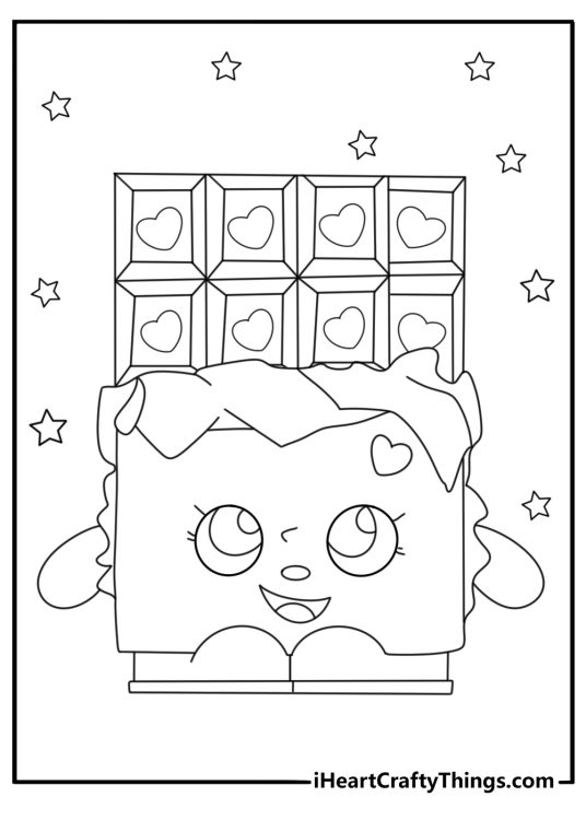 Shopkins coloring pictures with chocolate bar character with break lines