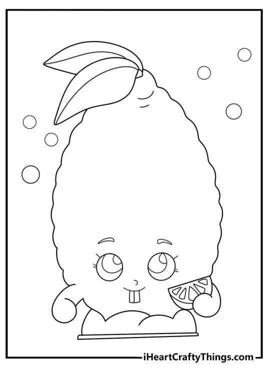 Shopkins coloring sheet with lemon character with leaf and slice cut