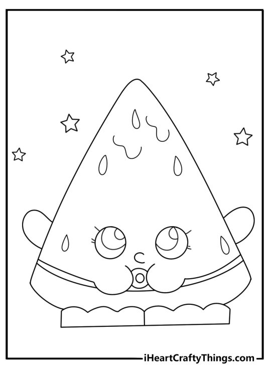 Shopkins coloring sheet with watermelon slice character with seeds