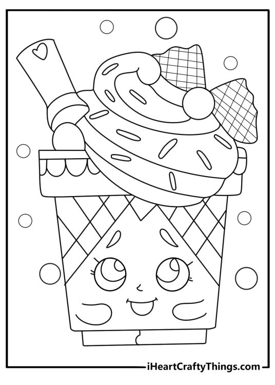 Shopkins printable coloring page with ice cream cone character with swirl top