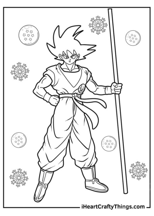 Simple Coloring Page Of Goku Holding Power Pole