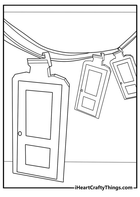 Simple Monsters Inc coloring sheet of doors hanging in the scare factory