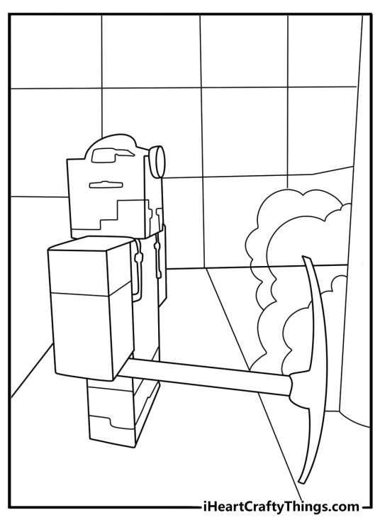 Simple Roblox coloring sheet showing avatar mining blocks underground