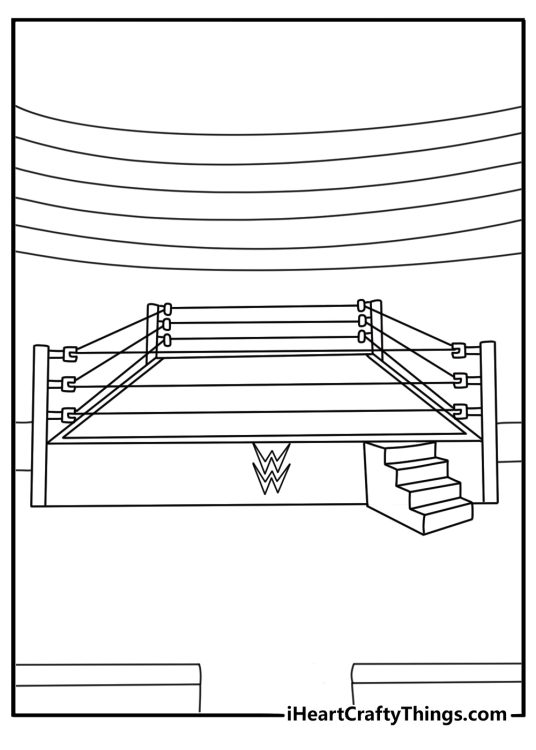 Simple WWE coloring page with the ring ropes turnbuckle and mat