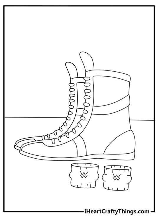 Simple WWE coloring page with wrestling boots and wrist tape