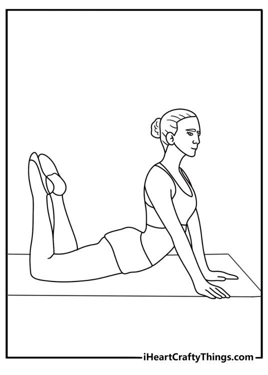 Simple ballerina coloring page with a girl stretching on a studio mat