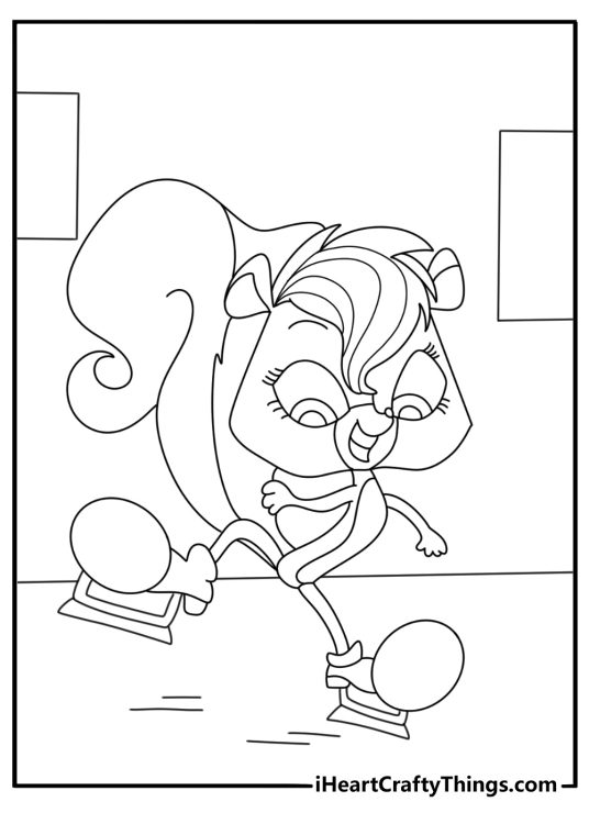 Simple coloring sheet of Pepper Clark skating across a smooth floor