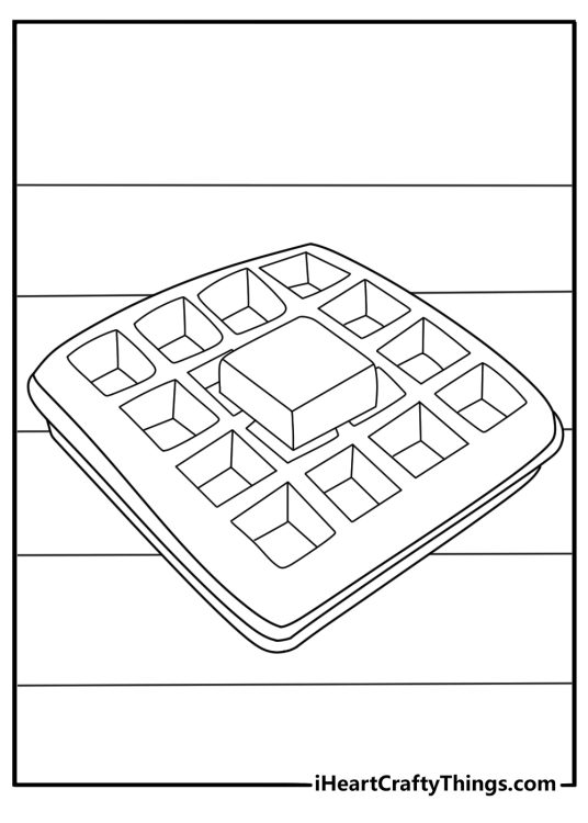 Simple coloring sheet of waffle with square pattern and butter on top