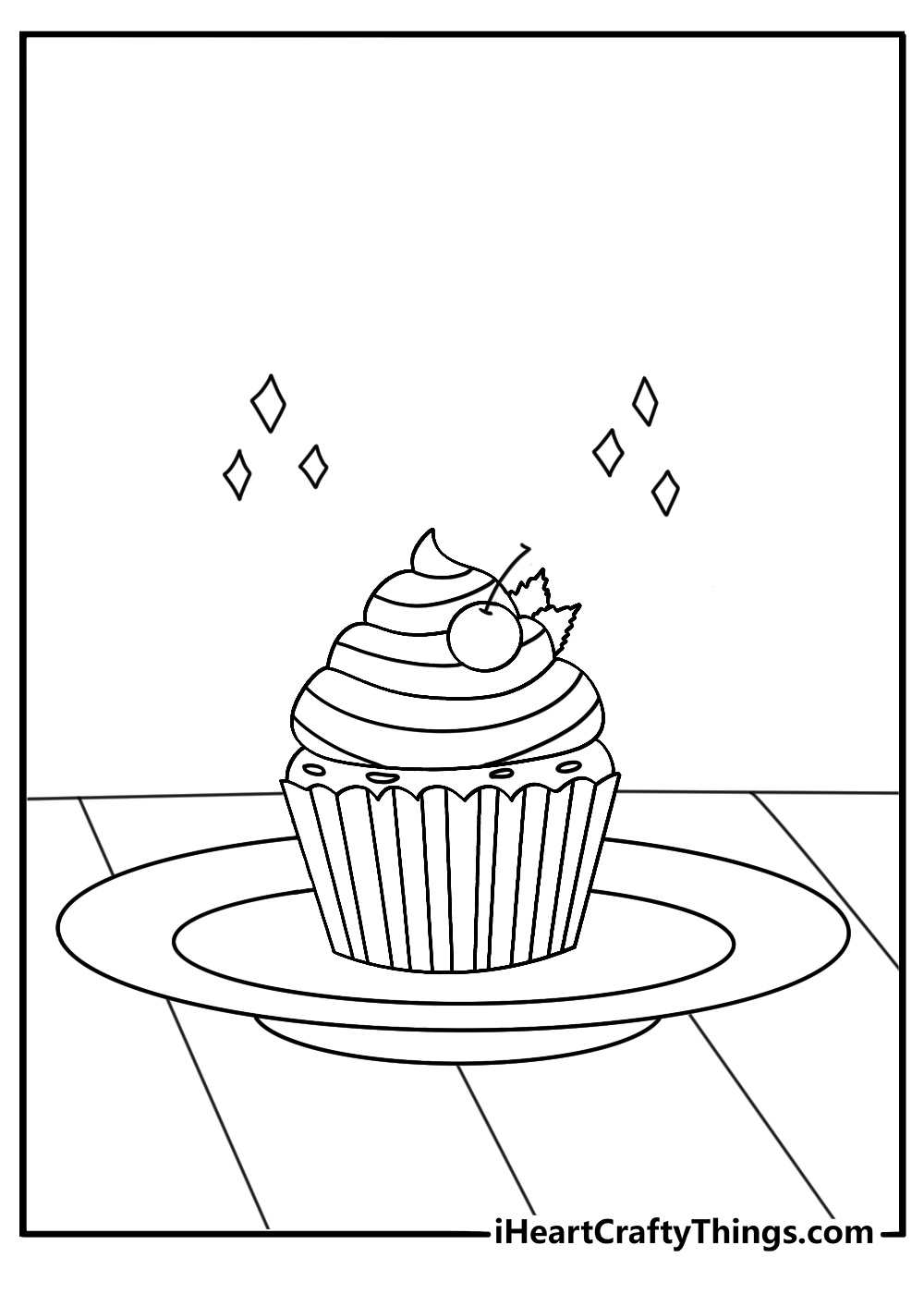 Simple cupcake coloring page with a single cupcake on a dessert plate