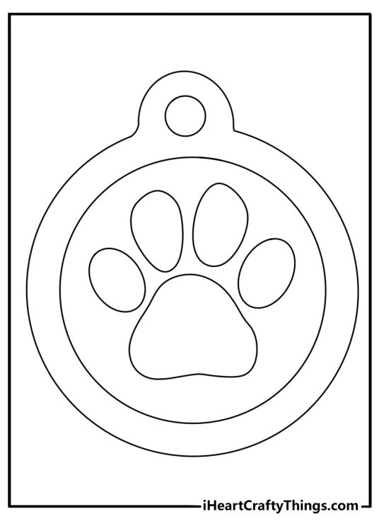 Simple pitbull coloring sheet with a pitbull paw print and dog tag