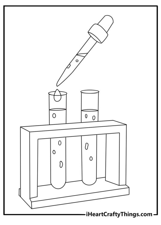 Simple science coloring page with a test tube rack and dropper