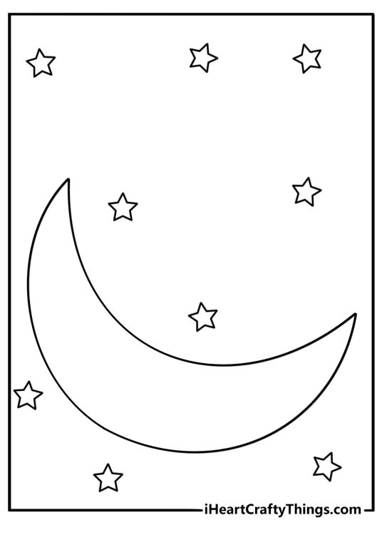 Simple tipi night scene coloring sheet with stars and moon beginner friendly