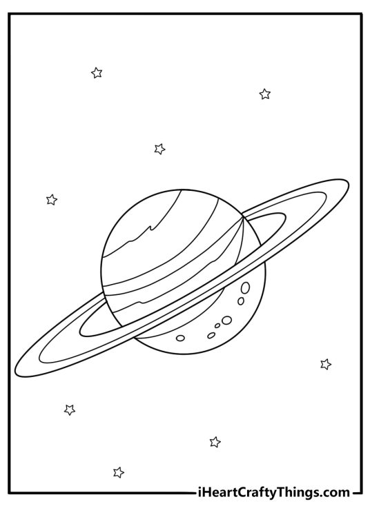 Solar System coloring pages for adults with detailed Saturn rings and stars
