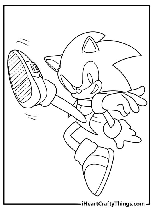 Sonic with Action Lines Printable Coloring Page