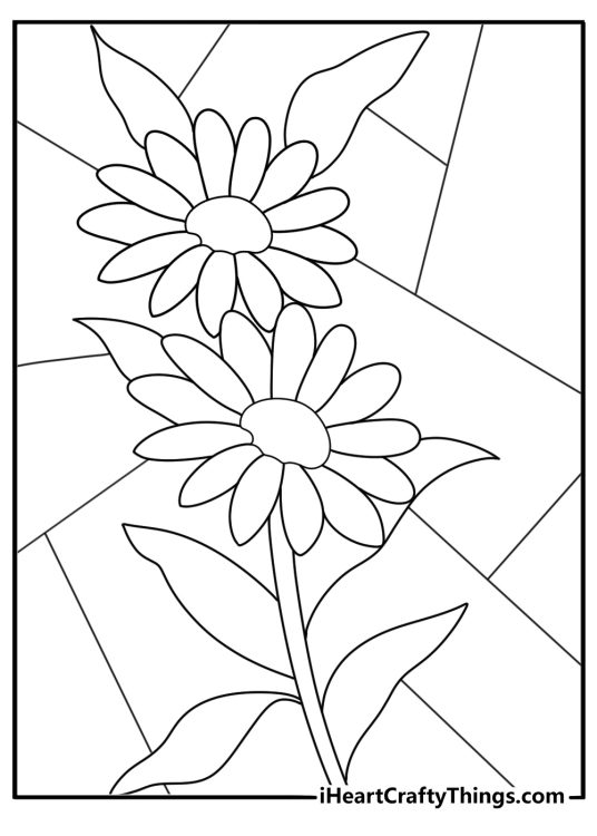 Stained glass daisy design coloring page detailed printable