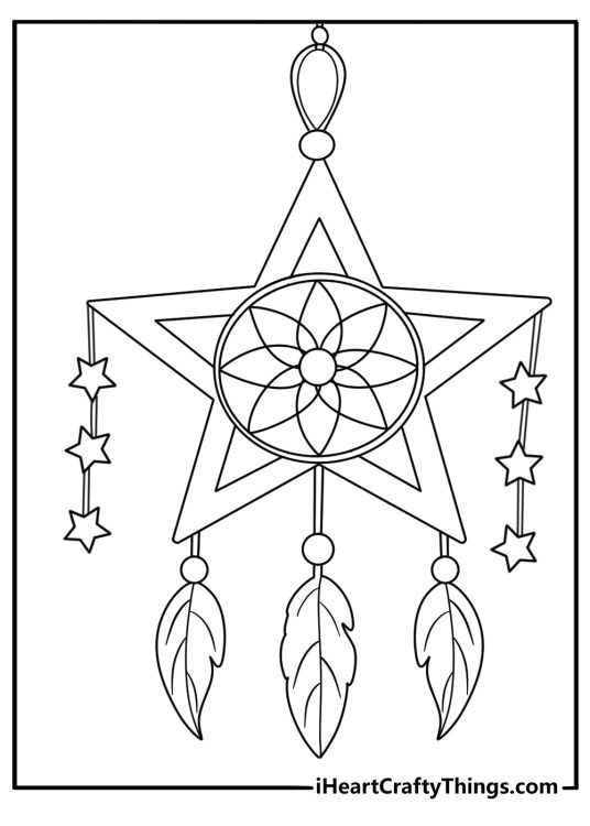 Star shaped dream catcher with tiny bead trail printable coloring