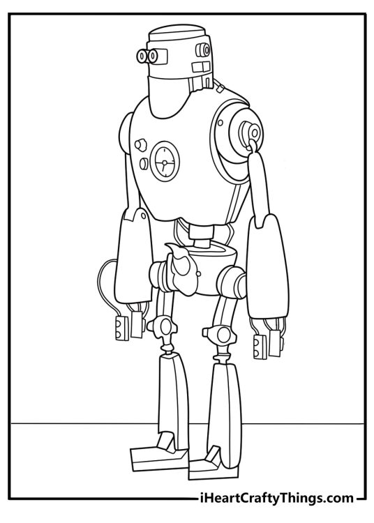 Steampunk robot coloring sheet with pressure gauges and pipes