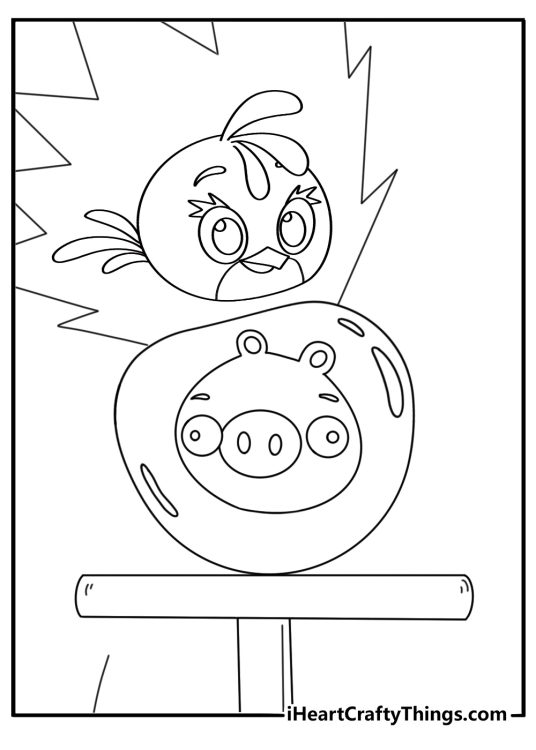 Stella trapping a pig inside a floating bubble cute kawaii coloring page