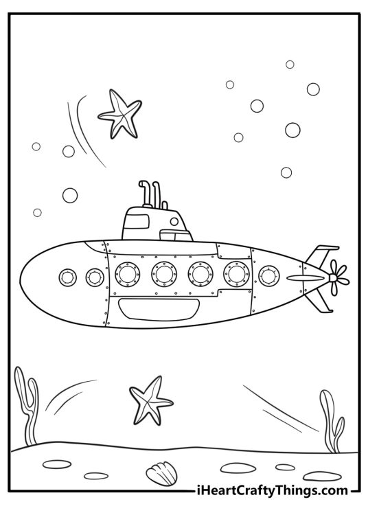 Submarine underwater silhouette coloring printable