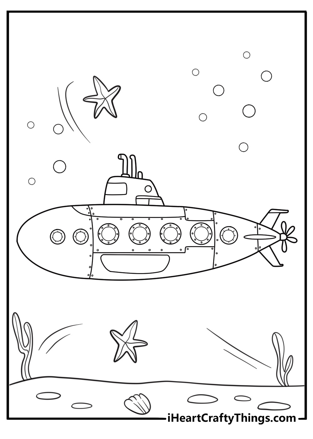 Submarine underwater silhouette coloring printable