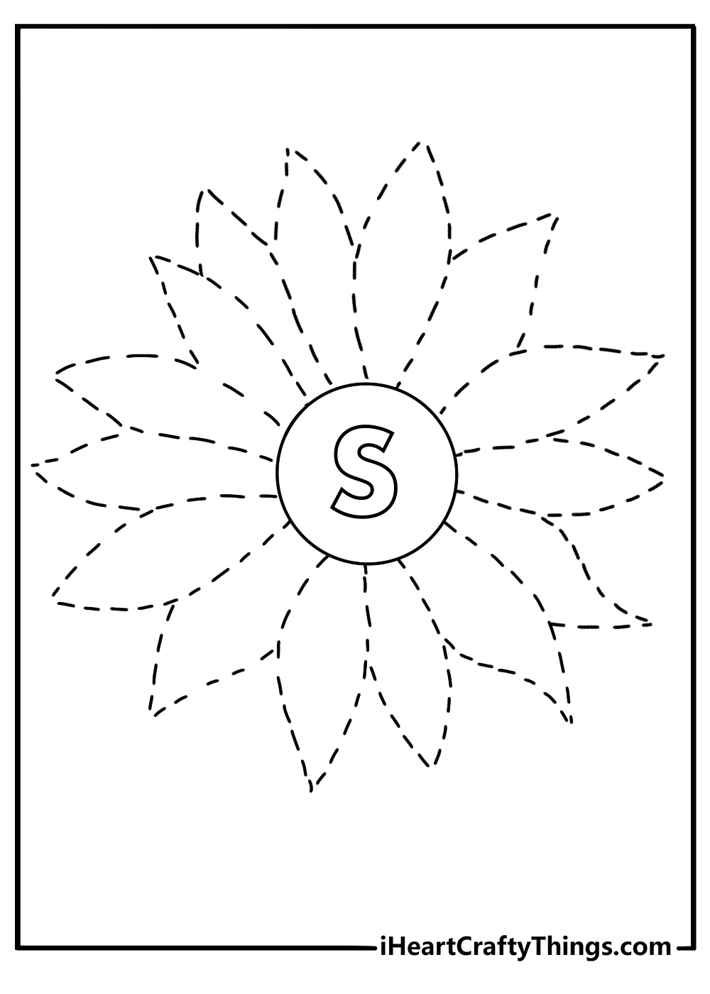 Sunflower alphabet letter S tracing coloring sheet for preschool kids