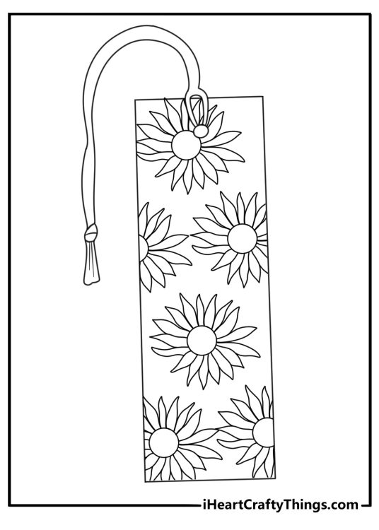 Sunflower border bookmark strip easy coloring sheet for kids