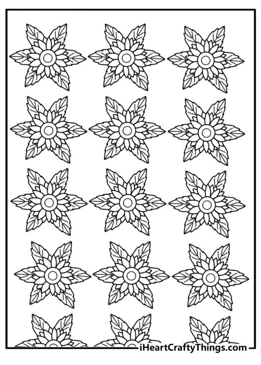 Sunflower pattern page tiled blooms easy coloring printable PDF