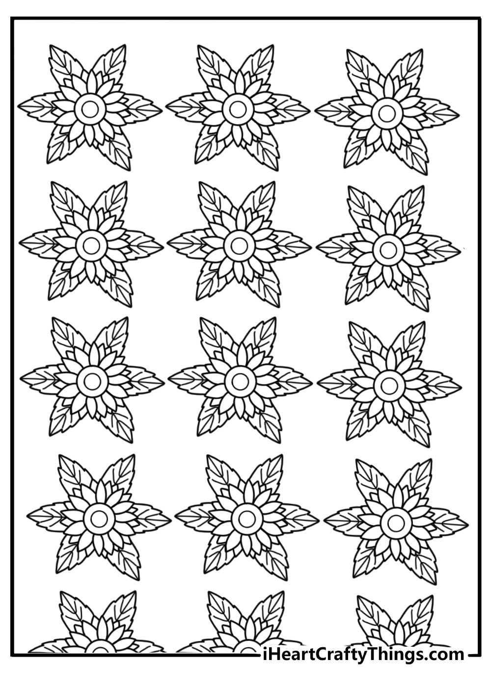 Sunflower pattern page tiled blooms easy coloring printable PDF