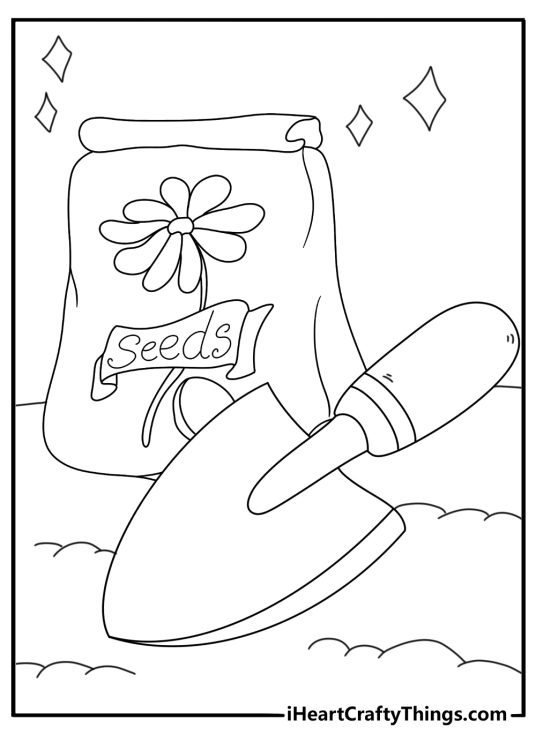Sunflower seed packet with garden trowel simple coloring printable
