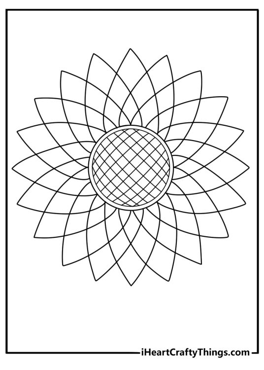 Sunflower with geometric shapes background detailed coloring printable for adults