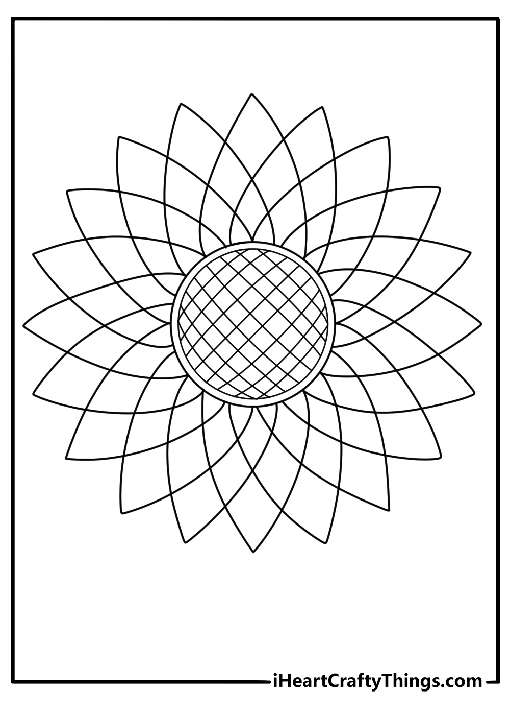 Sunflower with geometric shapes background detailed coloring printable for adults