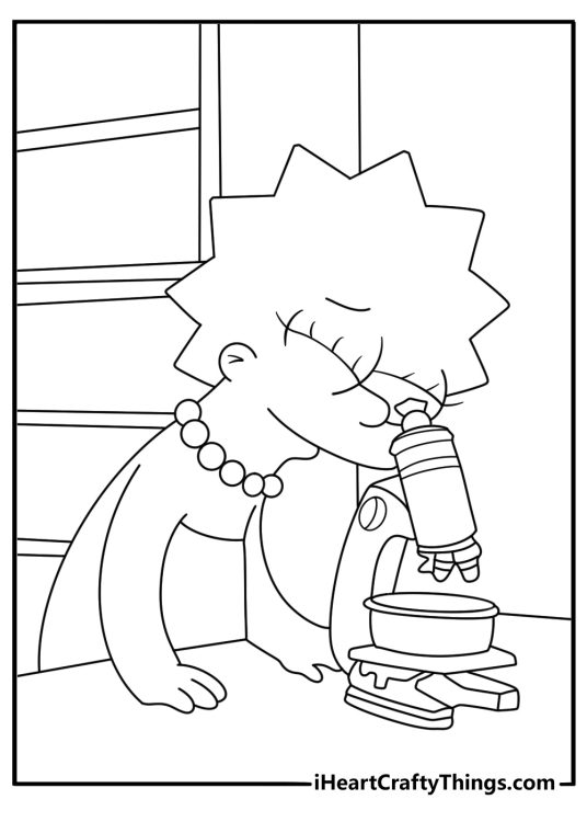 The Simpsons coloring page with Lisa at school science