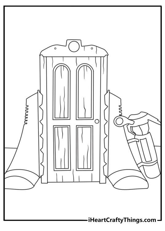 The door shredder cuts apart a damaged closet door in this printable sheet