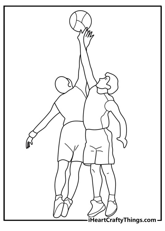 Tip off jump ball coloring page two players reaching at center circle easy pdf