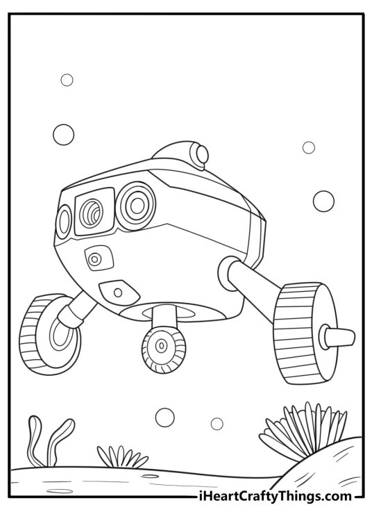 Underwater robot printable with propellers and camera lens eye