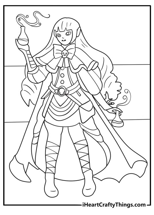 Vampire alchemist mixing a magic potion in a lab with swirling smoke printable pdf