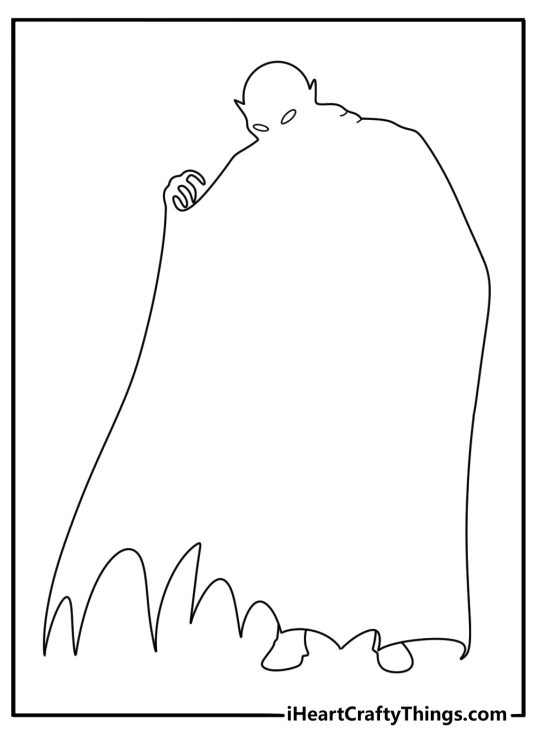 Vampire shadow on the wall with the figure off frame spooky coloring sheet