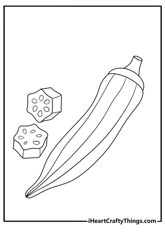 Vegetables coloring page showing okra pods