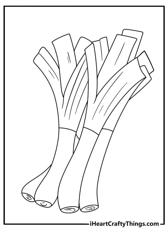 Vegetables coloring sheet with leeks standing upright